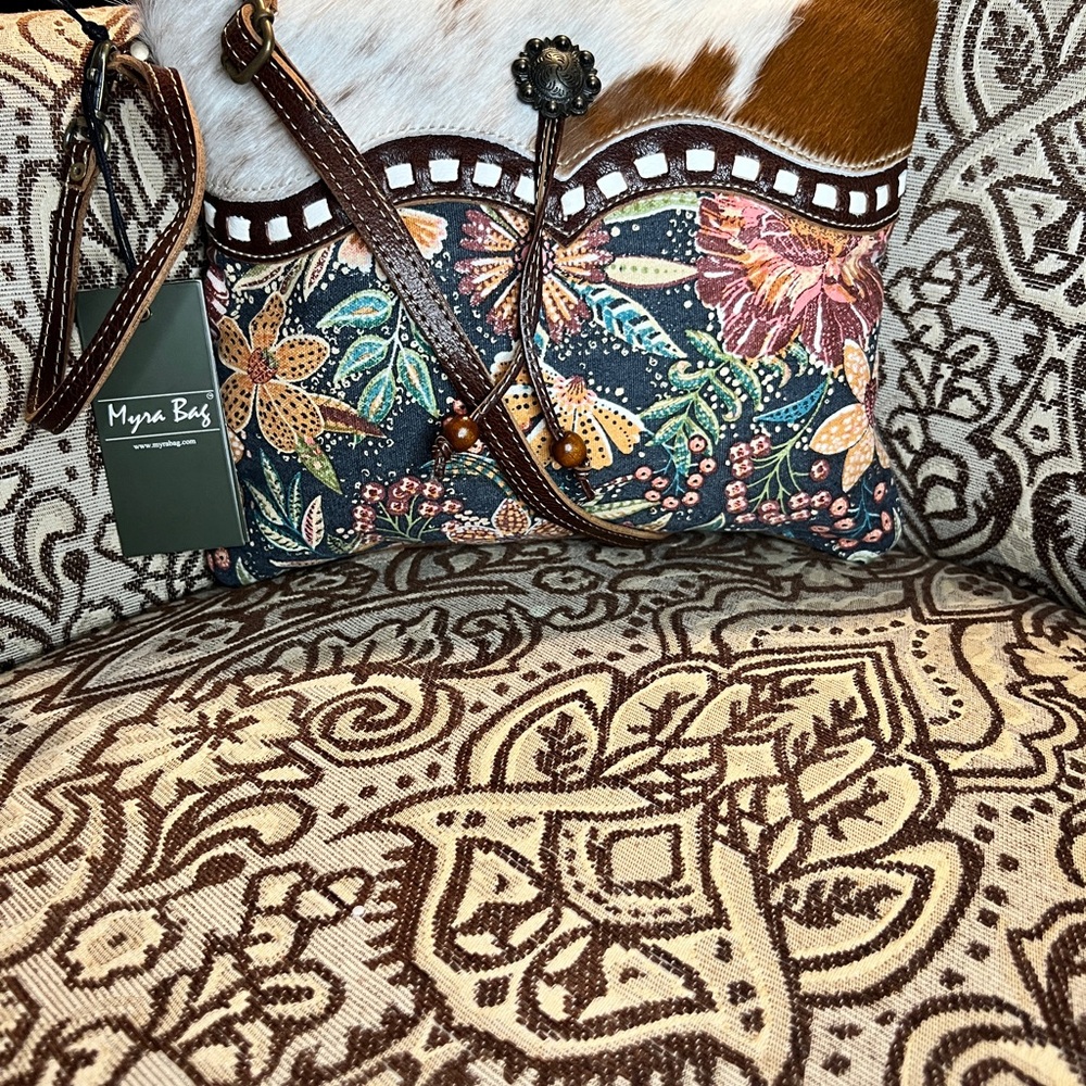 New Myra Bag Floral Western Boho Cowhide Crossbody Cowgirl Leather Canvas